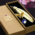Chinese Style Metal Feather Bookmark with Preserved Flowers